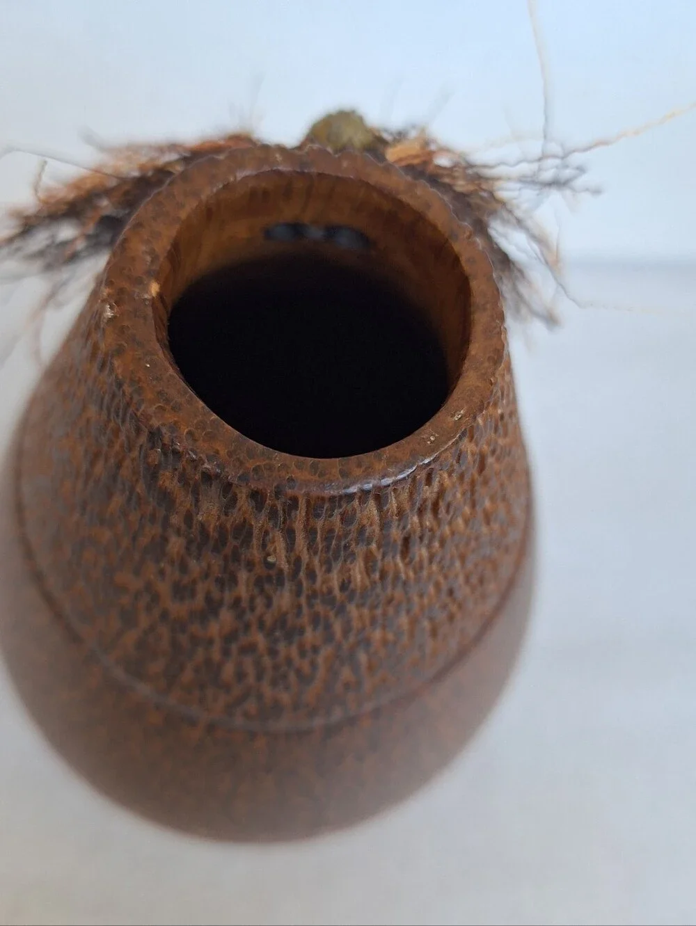 Vintage Handcrafted Cocowood Vase Handpainted Boho